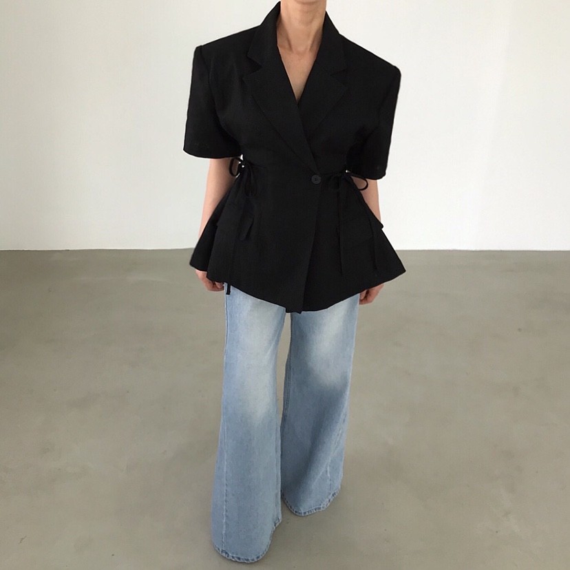 2TWO MOON韓國東大門直郵女裝新款熱賣職業夾克蝴蝶結亞麻2TWO MOON夾克