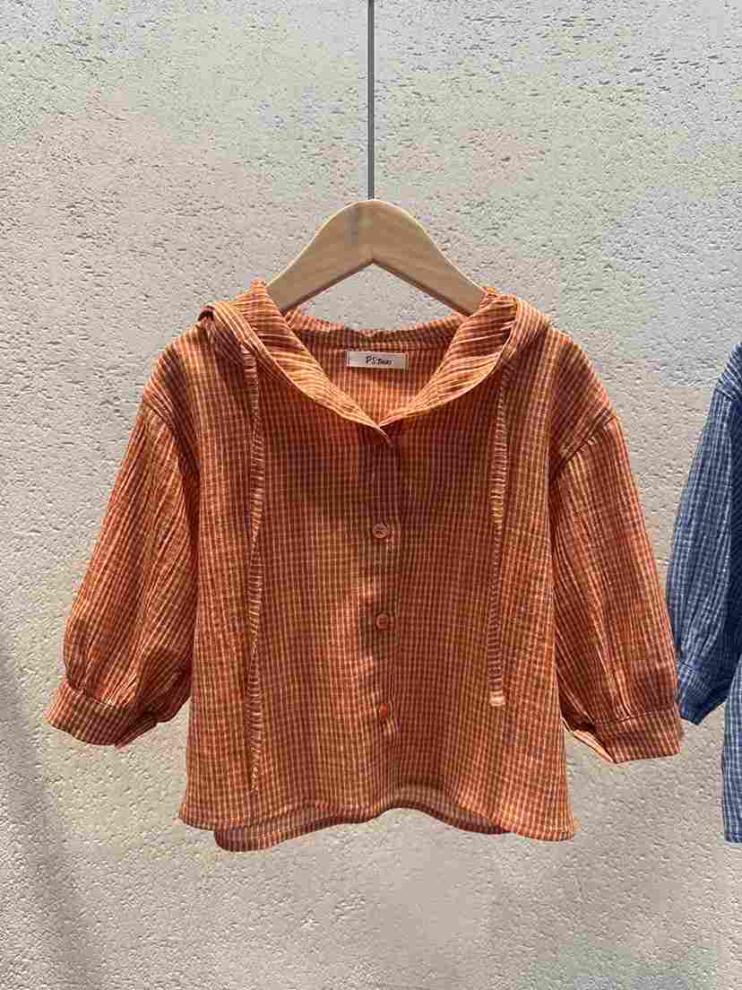 THE LINE-Q韓國直郵女裝新品熱賣襯衫蕾絲衫連帽衫格子童裝THE LINE-Q襯衫/蕾絲衫