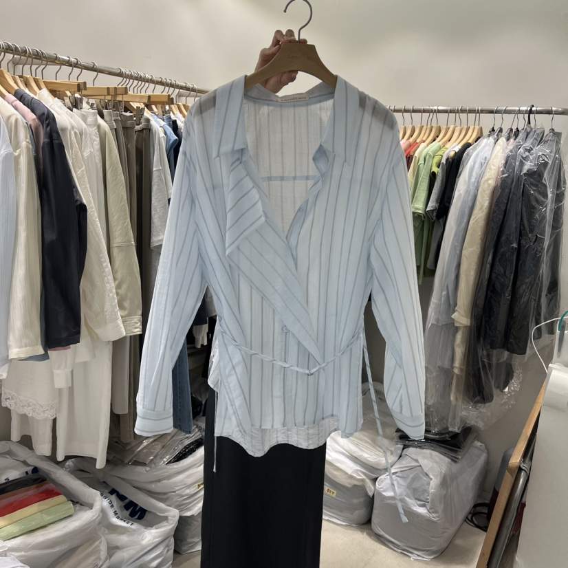 SENDTWO韓國代購女裝新品休閑熱賣襯衫蕾絲衫不含內搭含腰繩SENDTWO襯衫/蕾絲衫