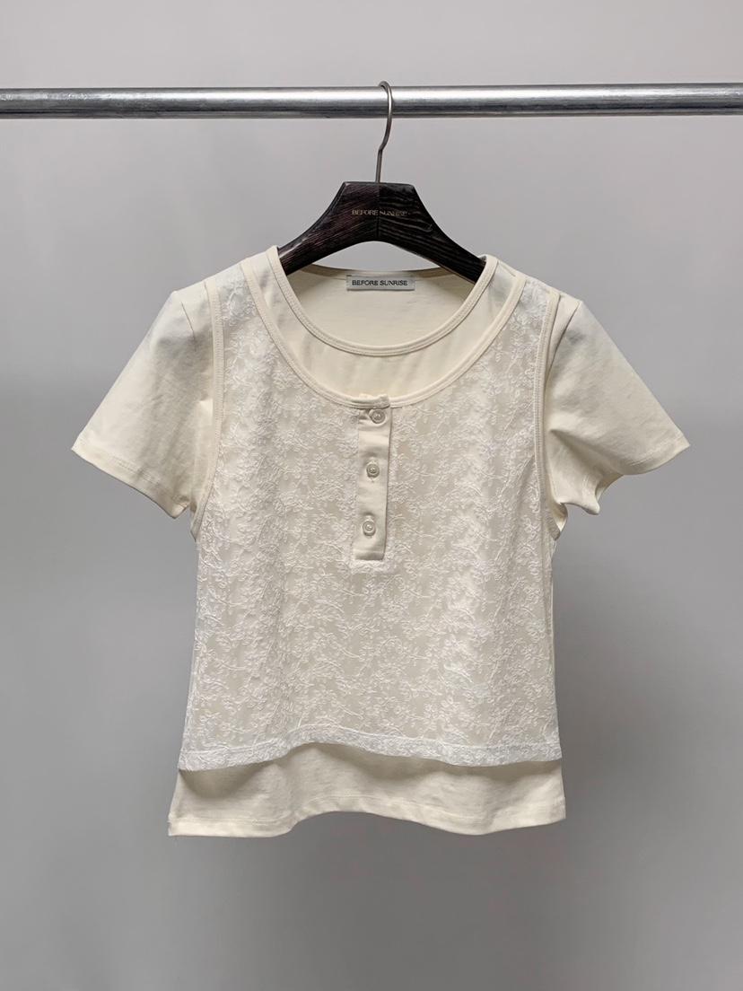 BEFORE SUNRISE韓國直郵女裝新品時尚休閑26春夏T恤蕾絲BEFORE SUNRISET恤
