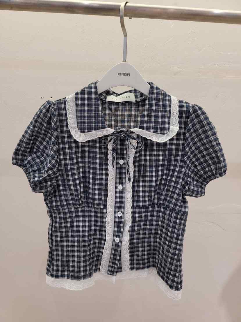 THE OTHER韓國直郵女士新款休閑時尚襯衫蕾絲衫可愛的格子THE OTHER襯衫/蕾絲衫