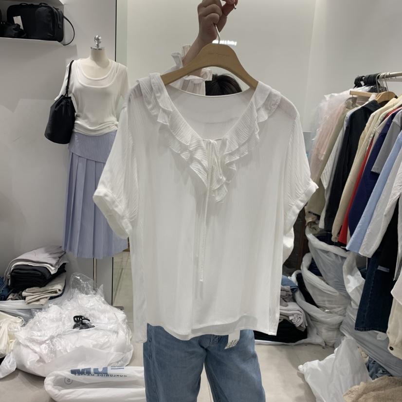 ANN MARGRET韓國代購女裝新款時尚襯衫蕾絲衫刺繡GRETA.Y襯衫/蕾絲衫