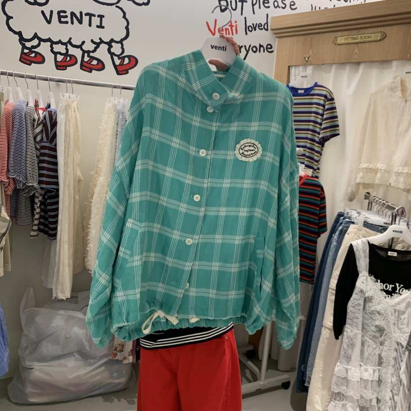 VENTI韓國東大門直郵女士新品休閑熱賣26春夏夾克格紋亞麻VENTI夾克