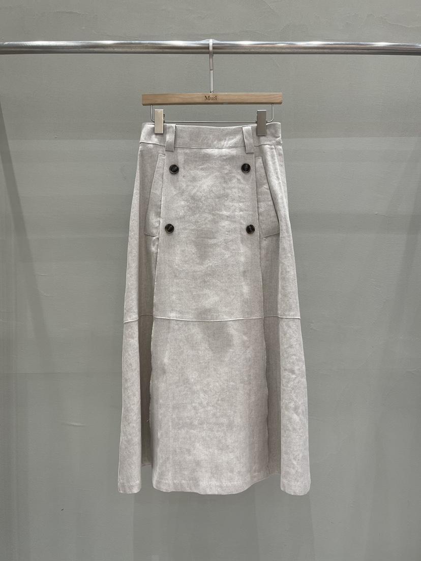 THE MUI韓國直郵實拍女士新款推薦休閑職業長裙亞麻紐扣THE MUI長裙