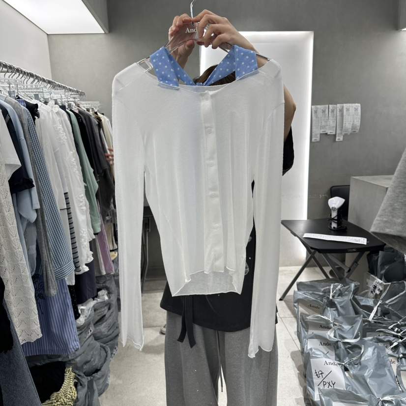 ANDE東大門代購女士新款休閑熱賣推薦長袖T恤柔軟開衫紗布Ande長袖T恤