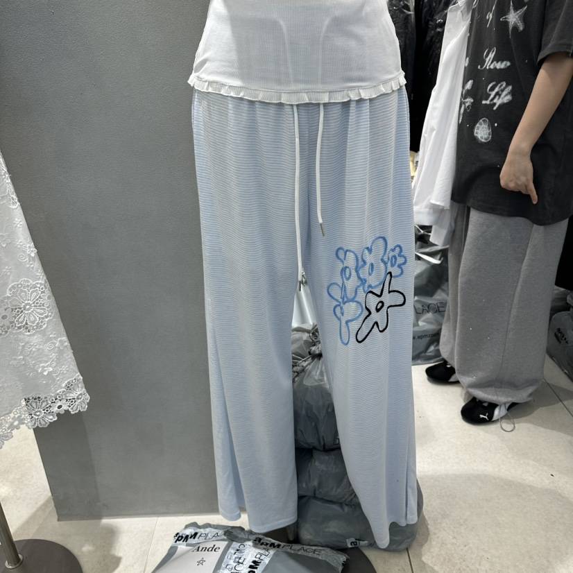 ANDE韓國代購女裝新款熱賣推薦人氣時尚休閑休閑褲天絲刺繡Ande休閑褲