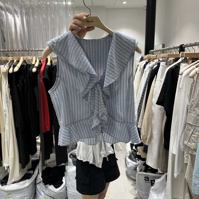 GREEK韓國直郵實拍女士新款推薦26春夏休閑襯衫蕾絲衫褶皺GREEK襯衫/蕾絲衫