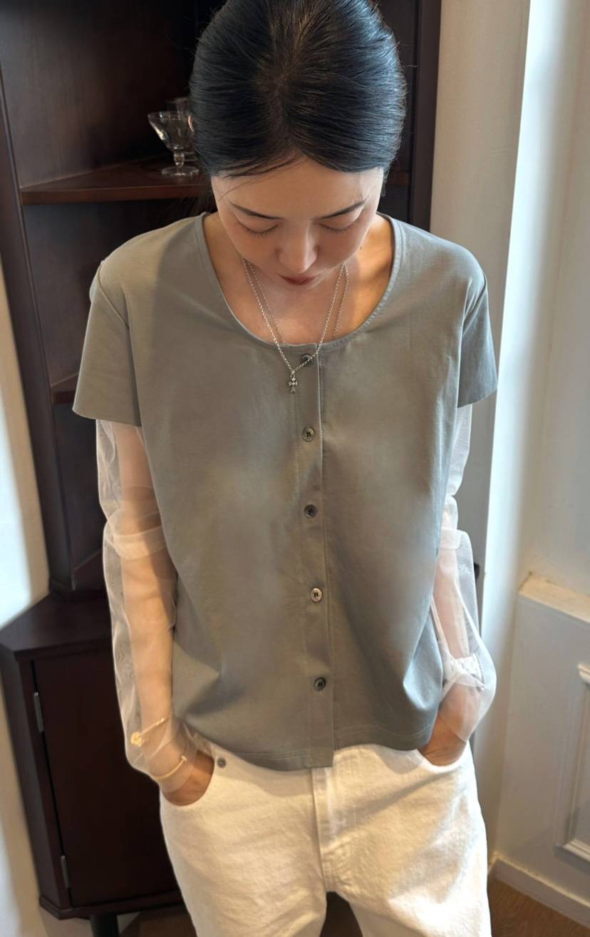 GENTLE B/LOVENTINA韓國直郵女士新款職業襯衫蕾絲衫V領網眼開衫GENTLE B/LOVENTINA襯衫/蕾絲衫