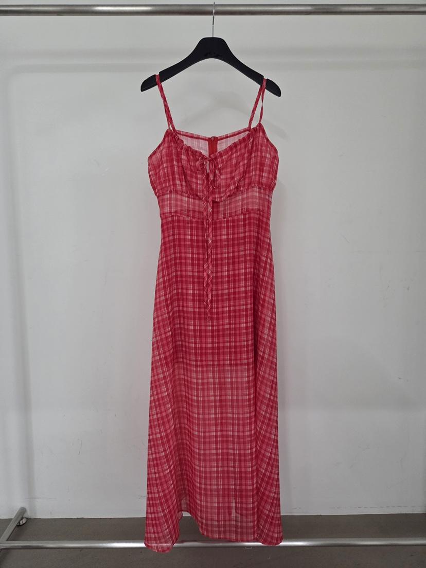 VERANDA韓國東大門代購女裝新款職業休閑26春夏長裙格子雪紡VERANDA長裙