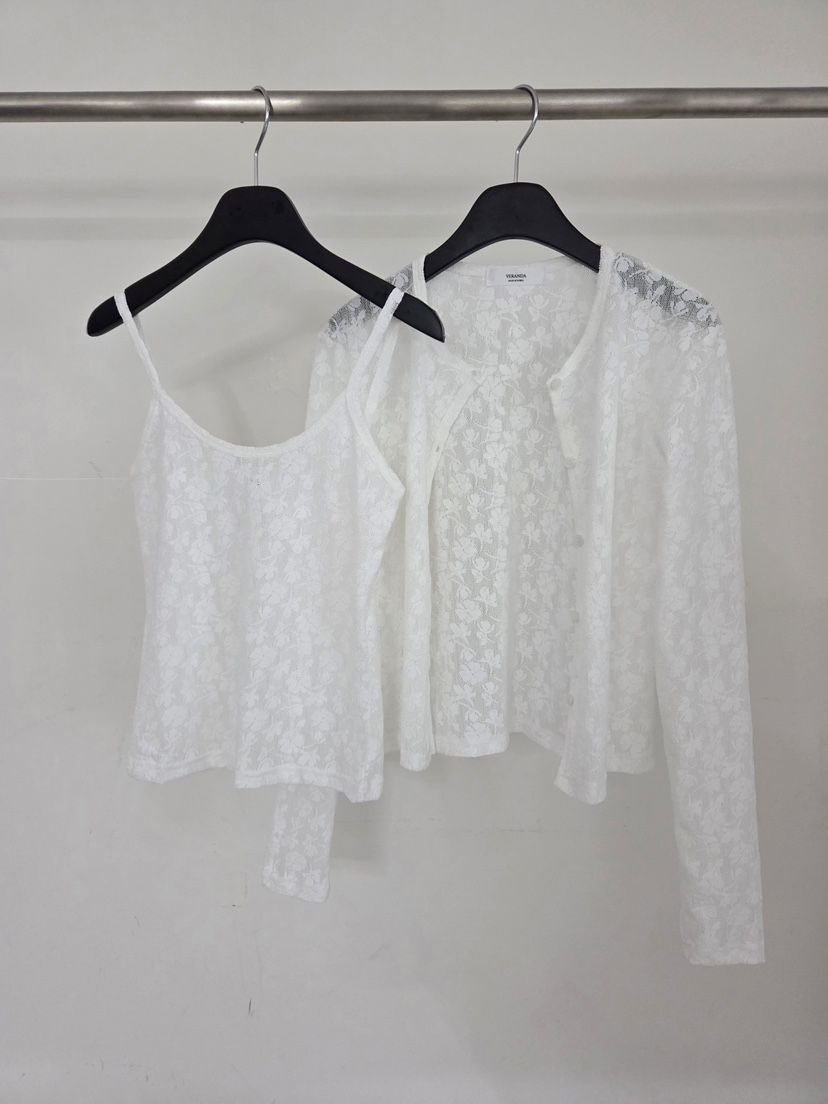 VERANDA韓國東大門直郵女士新品時尚休閑26春夏套裝蕾絲開衫VERANDA套裝