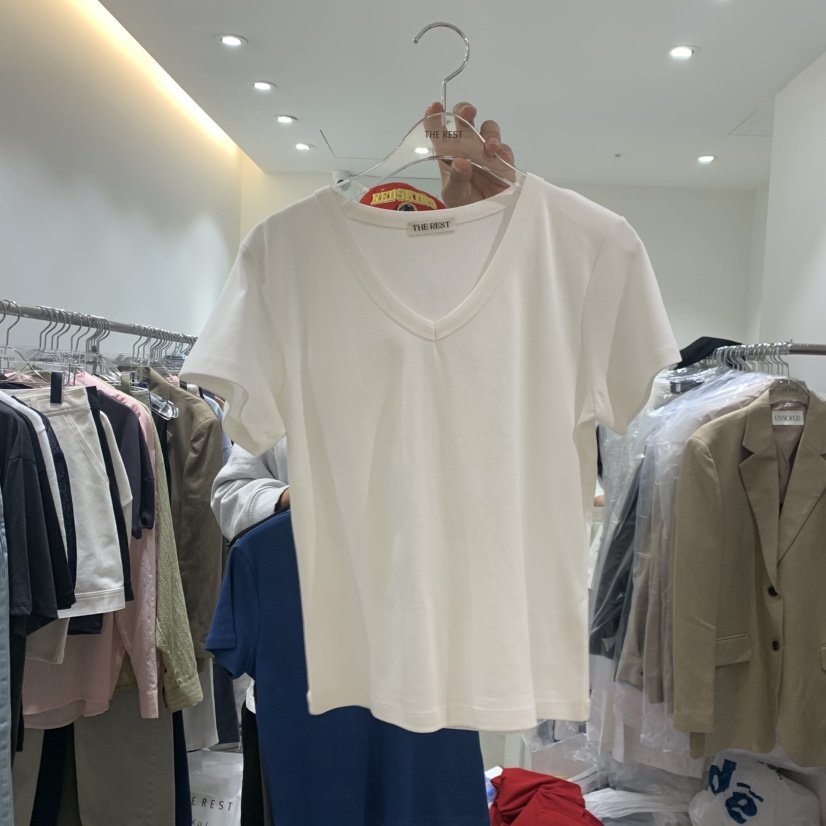THE REST韓國直郵女裝新品休閑26春夏時尚職業推薦T恤V領THE REST/UNNOEUDT恤