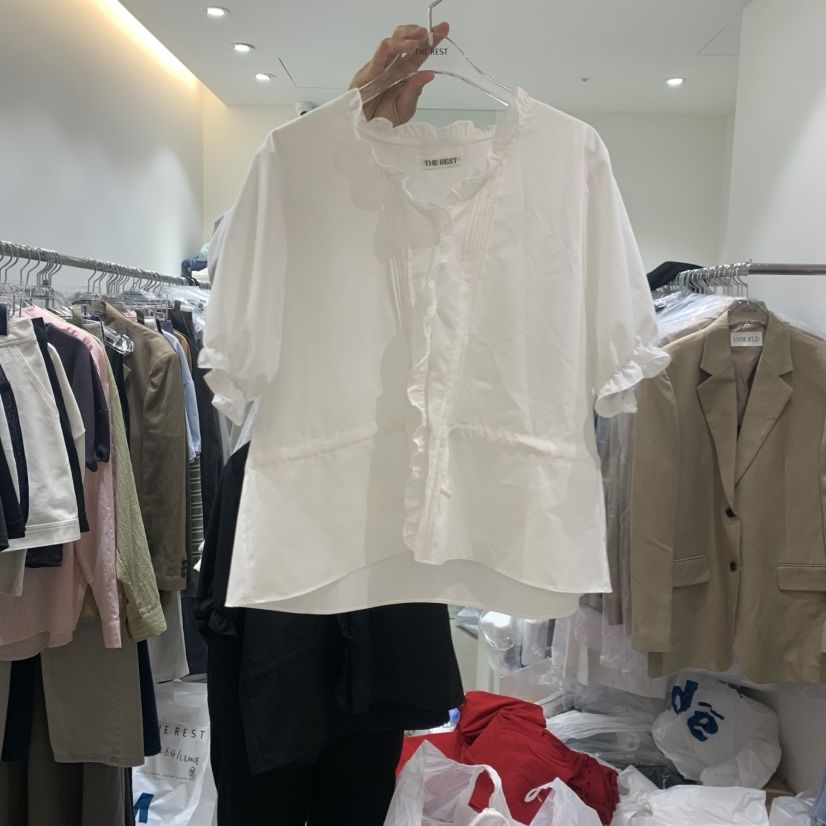 THE REST韓國直郵女士新品推薦熱賣26春夏襯衫蕾絲衫褶裥THE REST/UNNOEUD襯衫/蕾絲衫