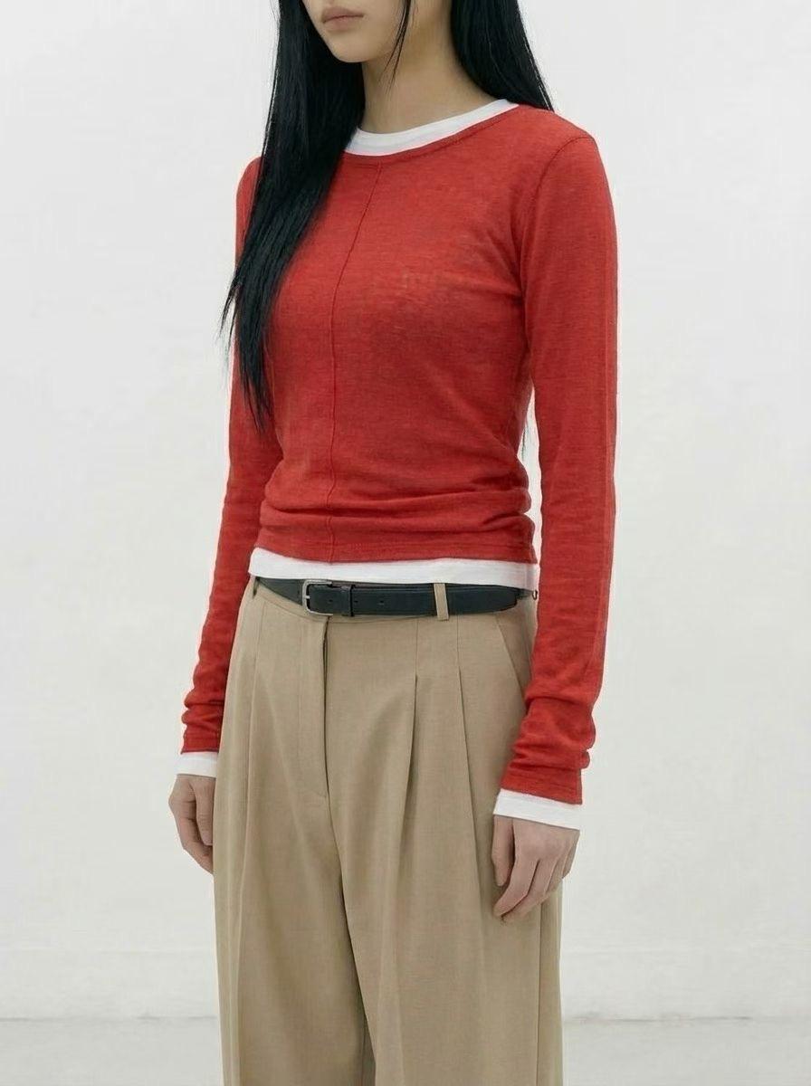 VERRER BUTTER韓國直郵女士新款熱賣長袖T恤不含內搭褶裥VERRER BUTTER長袖T恤