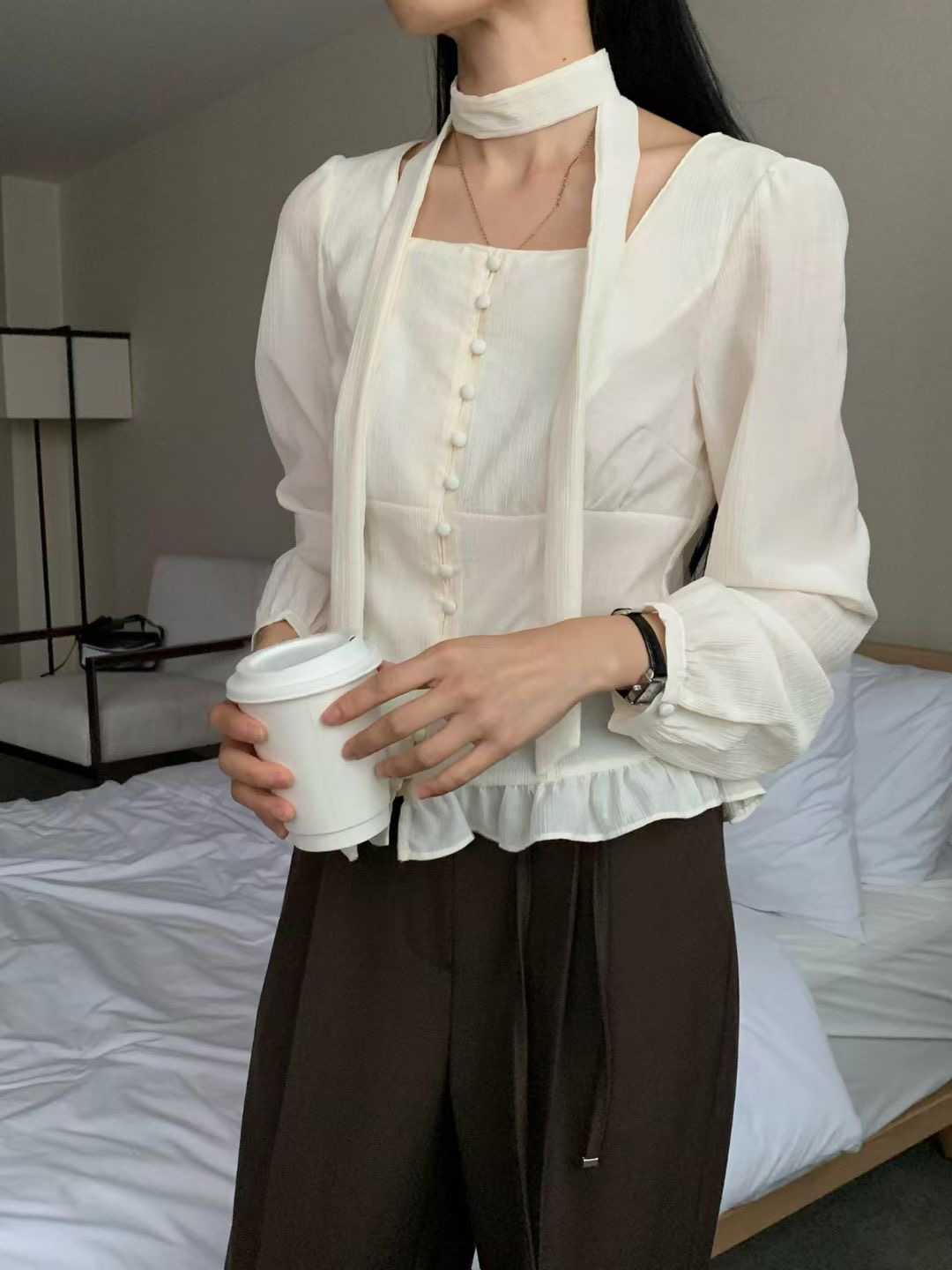 VERRER BUTTER東大門實拍女裝新款真品襯衫蕾絲衫含脖帶VERRER BUTTER襯衫/蕾絲衫