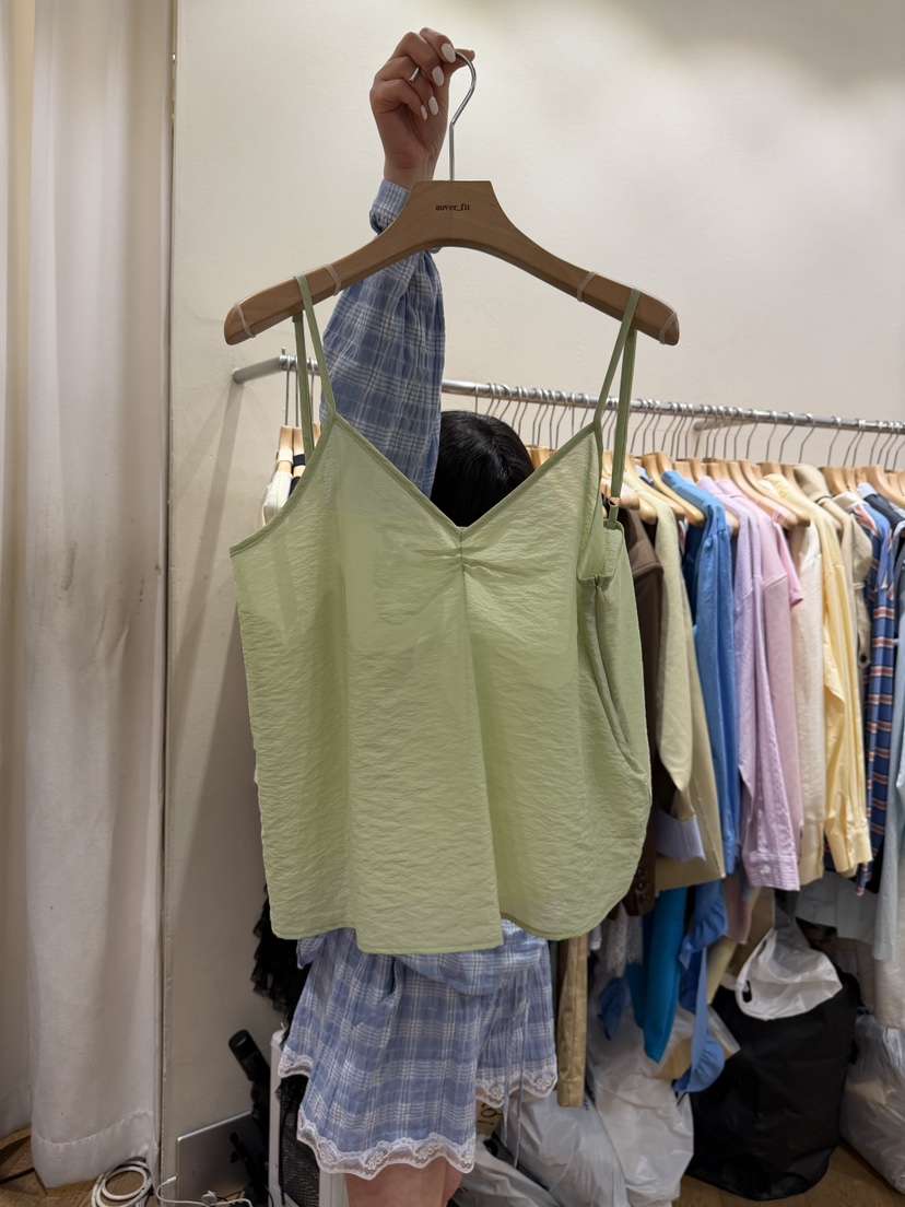 AUVERFIT韓國代購女裝新品推薦熱賣職業吊帶背心歐根紗褶裥AUVERFIT吊帶/背心