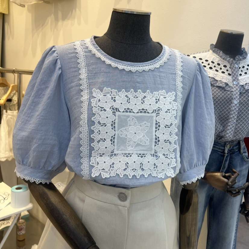2nd B-S韓國直郵女士新品26春夏時尚休閑襯衫蕾絲衫刺繡2nd B-S襯衫/蕾絲衫