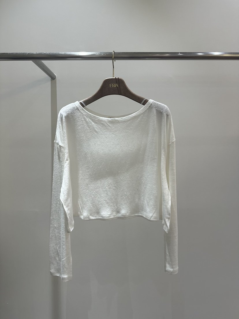 HUE/ERIA韓國直郵實拍女士新款熱賣休閑長袖T恤短款亞麻HUE/ERIA長袖T恤