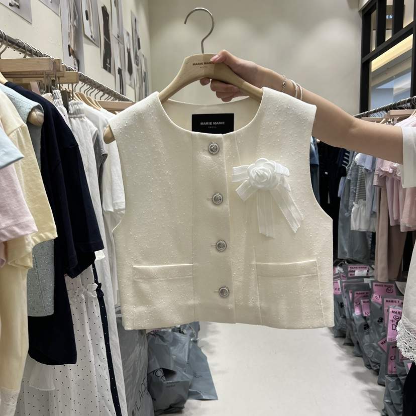 MARIE MARIE韓國東大門直郵女士新品26春夏熱賣馬甲含胸花MARIE MARIE馬甲