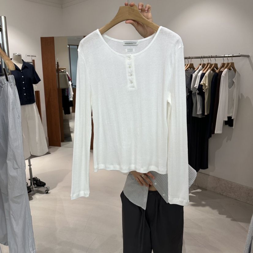 ANDMORE BUTTON韓國代購女裝新款推薦休閑26春夏長袖T恤ANDMORE BUTTON長袖T恤
