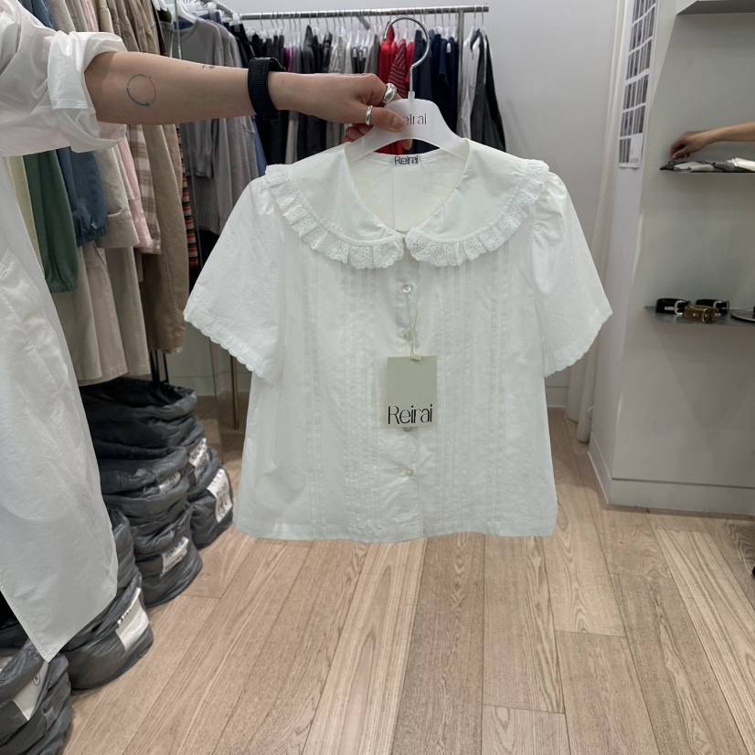 REIRAI韓國東大門代購女裝新品職業26春夏襯衫蕾絲衫蕾絲褶裥Reirai襯衫/蕾絲衫