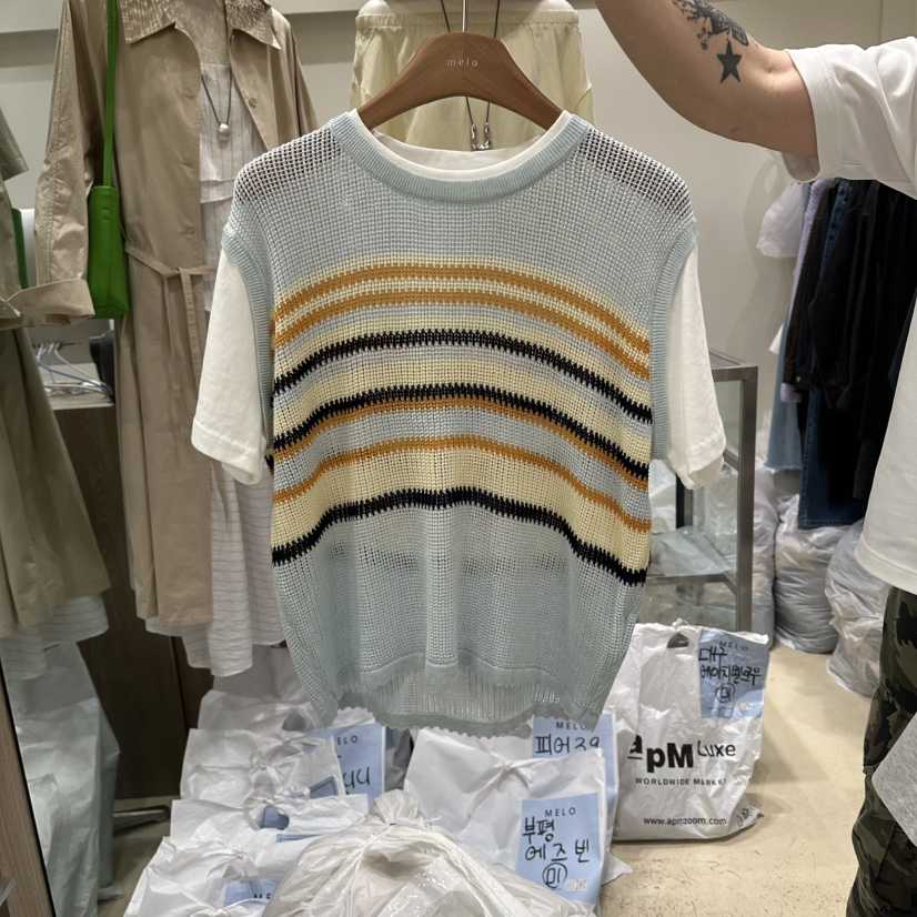 MELO韓國直郵實拍女裝新品休閑推薦26春夏熱賣針織衫假兩件MELO針織衫