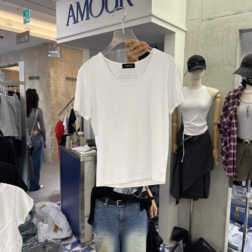 AMOUR韓國直郵女裝新款熱賣休閑26春夏時尚推薦職業T恤U領AMOURT恤