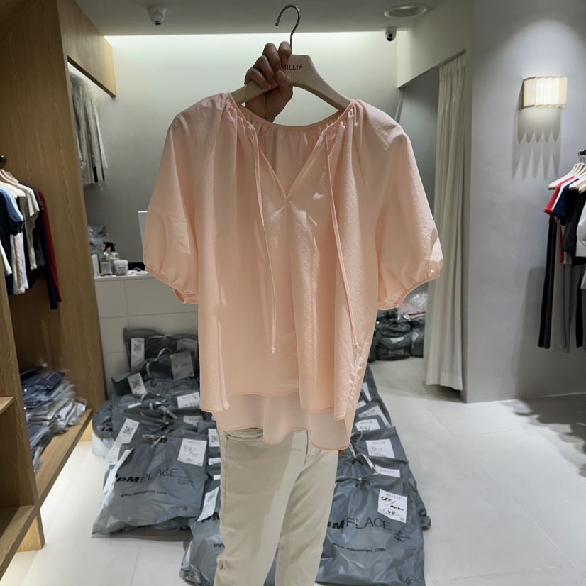 MILLIF韓國代購女士新品休閑人氣職業時尚推薦襯衫蕾絲衫V領MILLIF襯衫/蕾絲衫