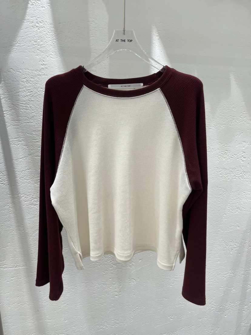 AT THE TOP東大門代購女士新品熱賣長袖T恤插肩袖華夫格AT THE TOP長袖T恤
