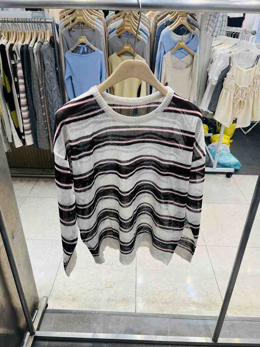 BLACK NOTE東大門實拍女士新品26春夏真品針織衫亞麻條紋BLACK NOTE針織衫