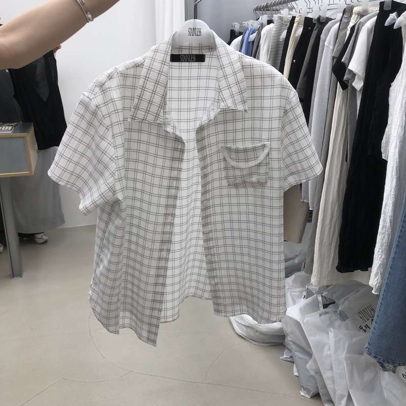 STAINLESS東大門直郵女裝新品推薦真品職業襯衫蕾絲衫格紋STAINLESS襯衫/蕾絲衫