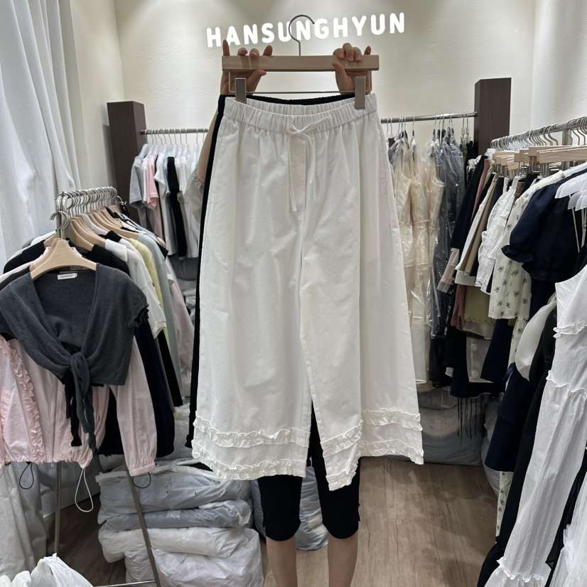 HANSUNGHYUN東大門代購女裝新品真品休閑褲荷葉邊闊腿褲棉質HANSUNGHYUN休閑褲