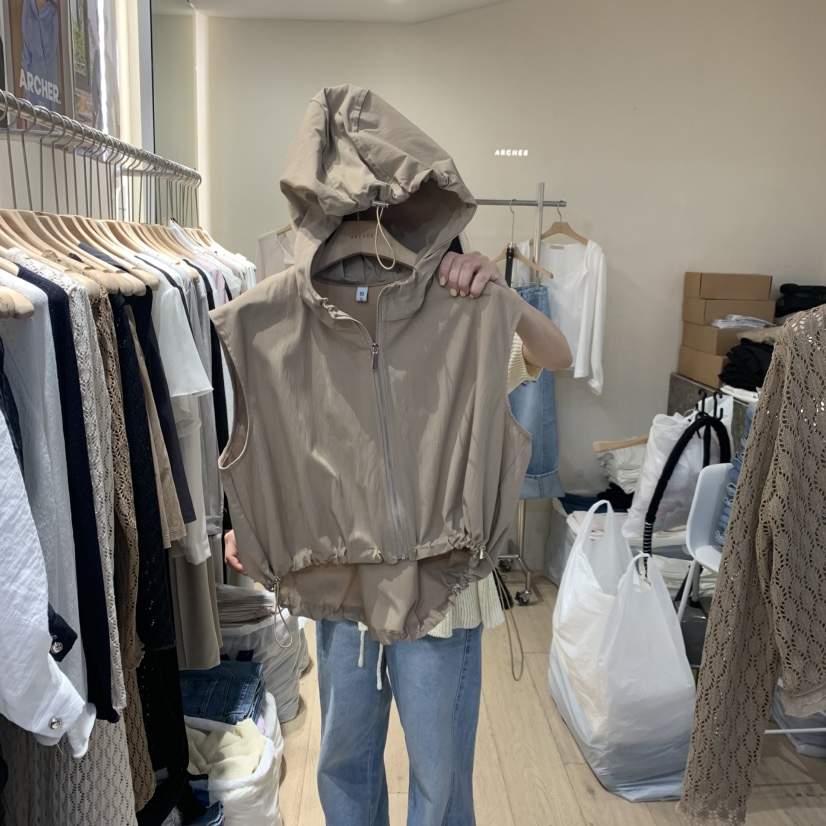 ARCHER東大門代購女裝新款時尚26春夏人氣馬甲拉鏈連帽衫ARCHER馬甲