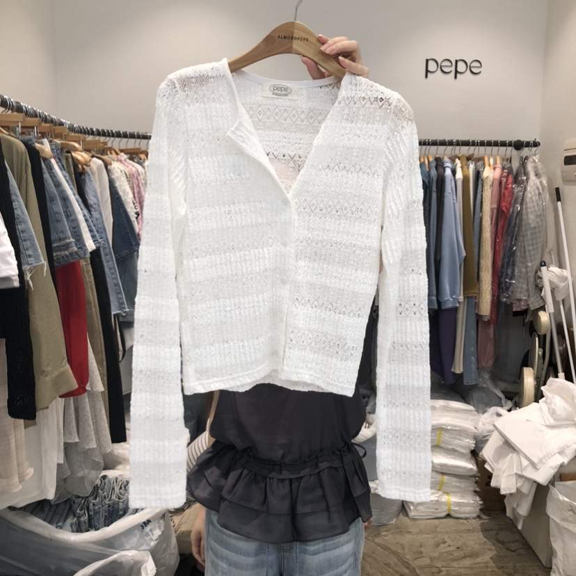 ALMOND PEPE韓國直郵女士新款真品推薦長袖T恤羊毛衫開襟ALMOND PEPE長袖T恤