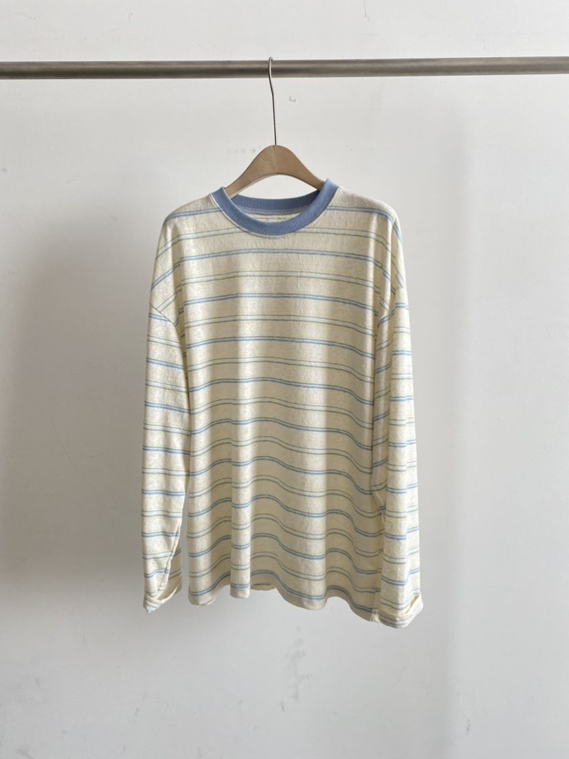 COCOMATON韓國直郵實拍女裝新款26春夏職業長袖T恤亞麻條紋COCOMATON長袖T恤