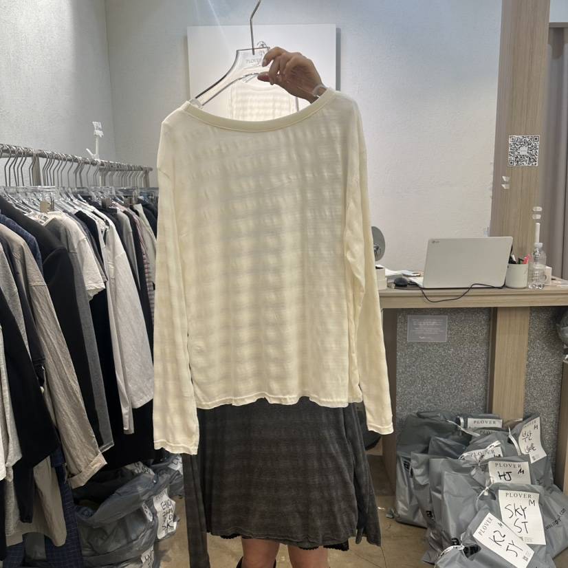 PLOVER東大門直郵女士新款休閑熱賣真品職業長袖T恤透明條紋PLO_VER長袖T恤