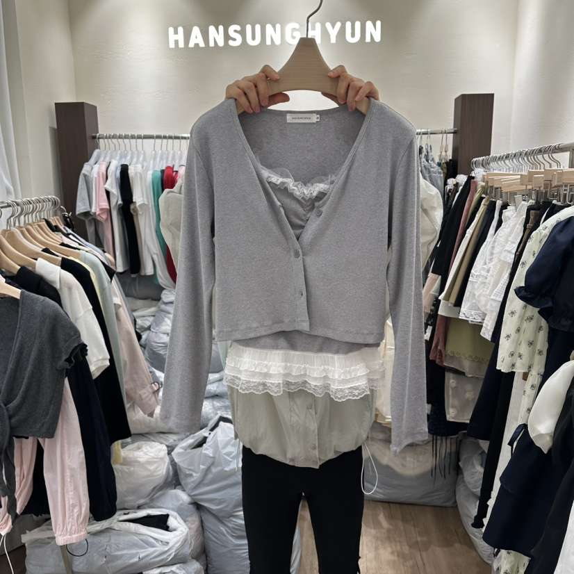 HANSUNGHYUN東大門代購女士新品真品時尚套裝套裝蕾絲開衫HANSUNGHYUN套裝
