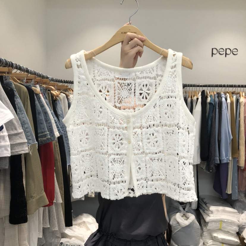 ALMOND PEPE東大門實拍女裝新品人氣馬甲不含內搭鉤針編織ALMOND PEPE馬甲