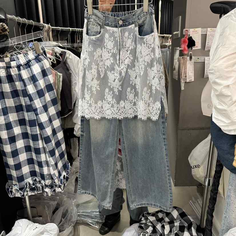 MOMAZU東大門實拍女裝新款推薦時尚休閑真品人氣牛仔褲蕾絲MOMAZU牛仔褲