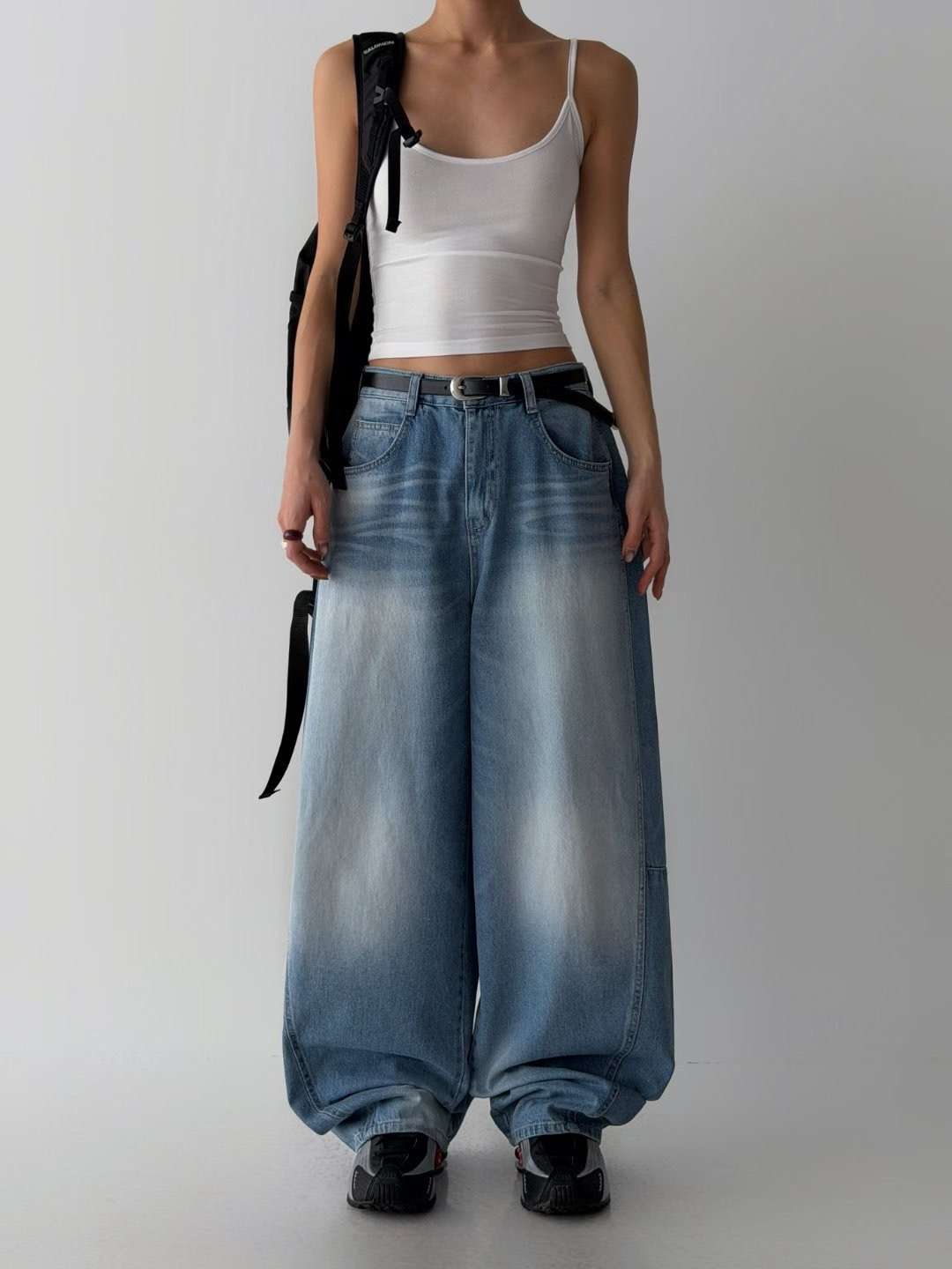 BLOCK韓國東大門直郵女裝新款推薦休閑熱賣牛仔褲不含腰帶BLOCK牛仔褲