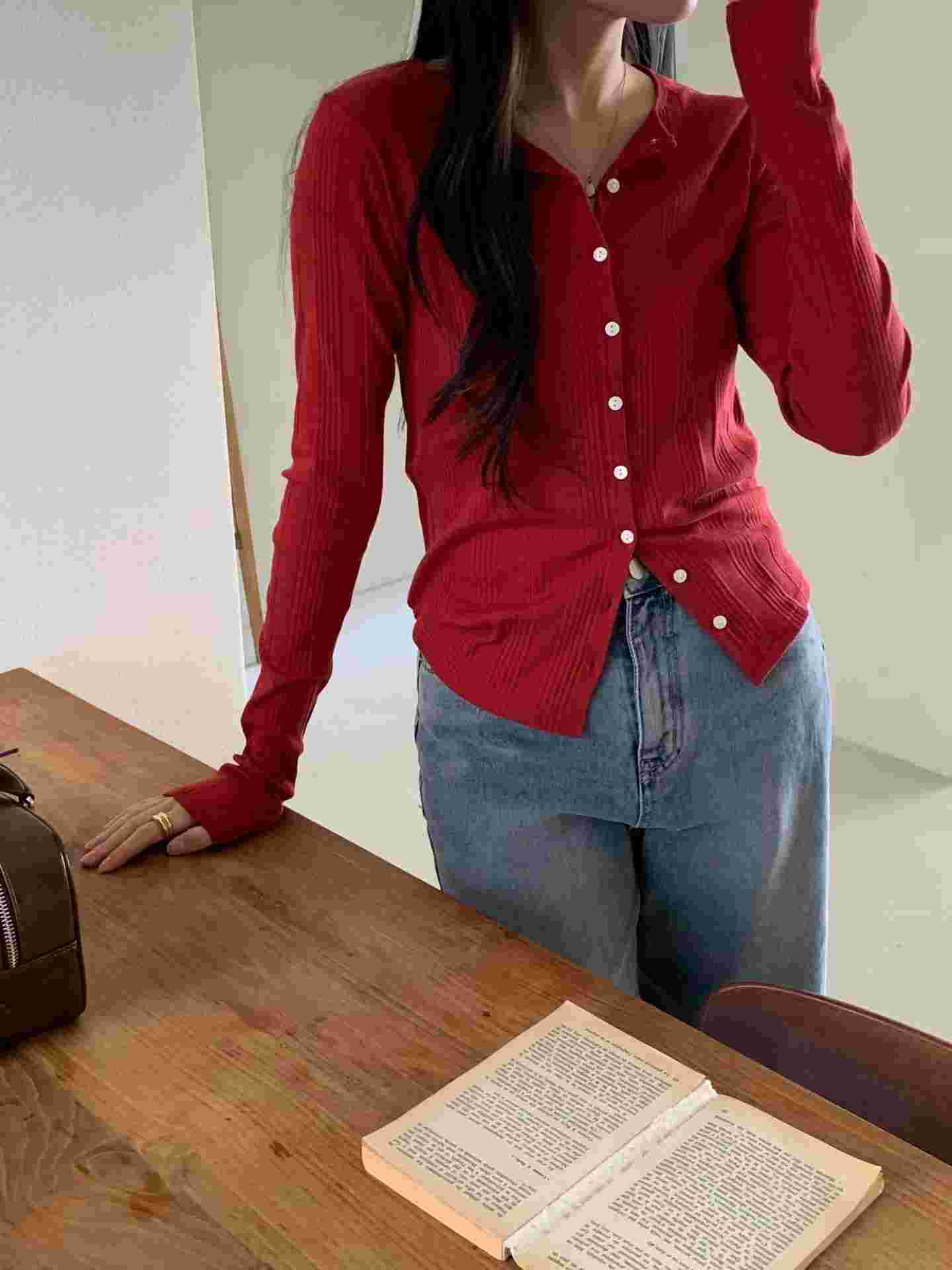 AND韓國直郵實拍女裝新款推薦時尚職業人氣針織衫開衫羅紋AND針織衫