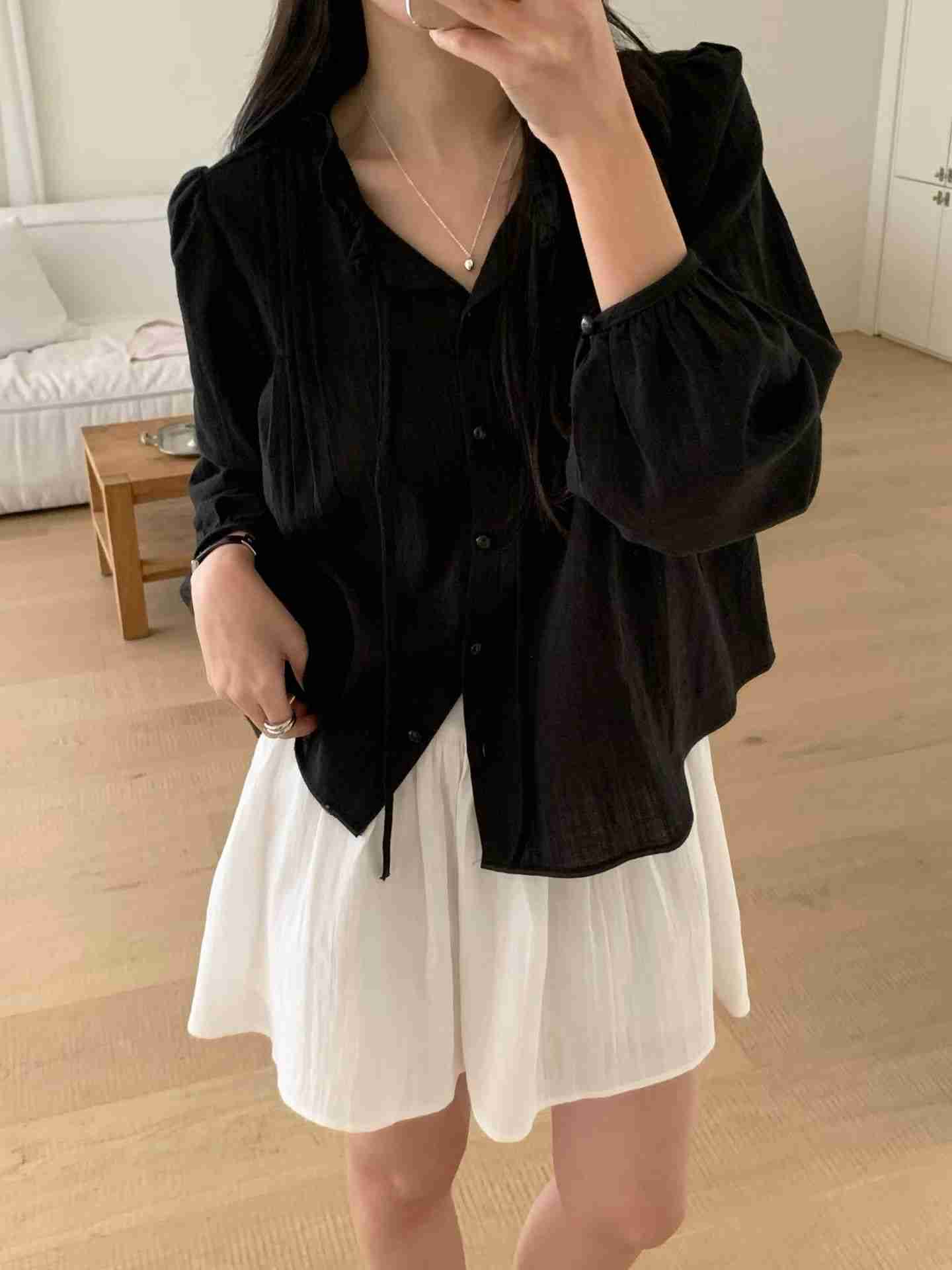 AND韓國直郵女裝新款人氣推薦熱賣時尚休閑襯衫蕾絲衫褶裥AND襯衫/蕾絲衫