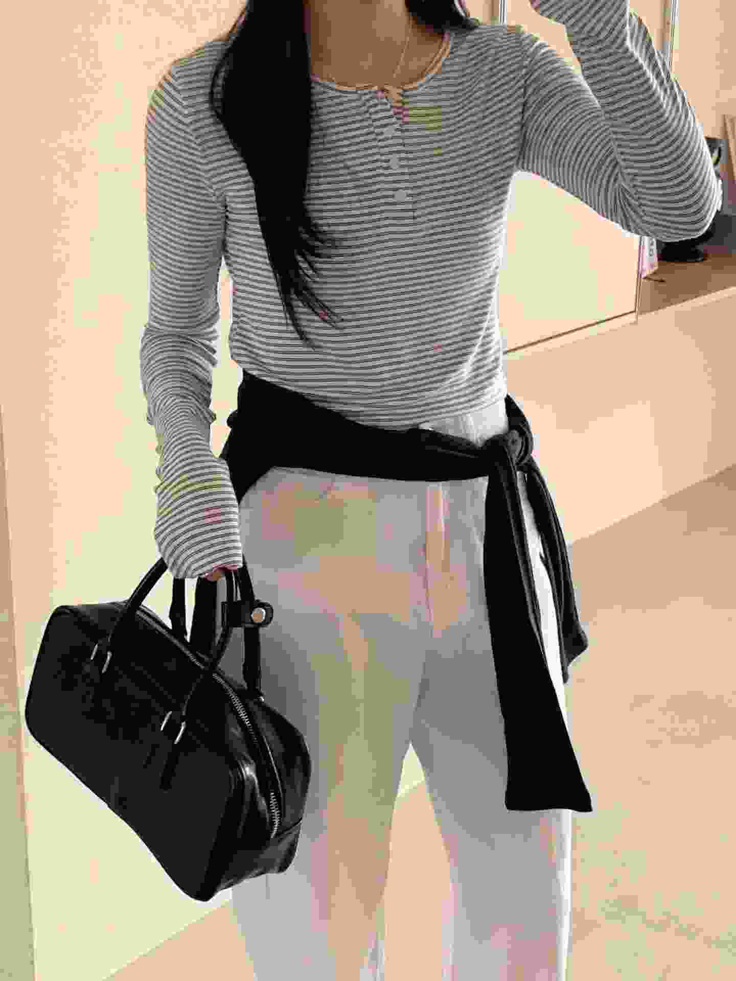 AND韓國東大門直郵女士新款休閑人氣推薦熱賣長袖T恤條紋AND長袖T恤