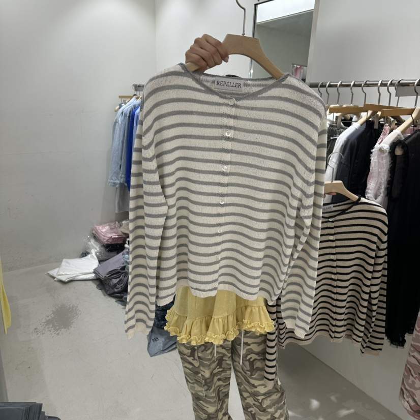 REPELLER韓國直郵實拍女裝新品熱賣時尚推薦針織衫開衫條紋REPELLER針織衫