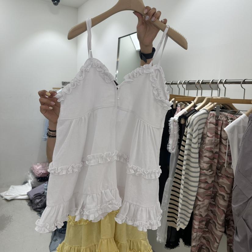 REPELLER韓國直郵女士新品26春夏吊帶背心不含內搭荷葉邊亞麻REPELLER吊帶/背心