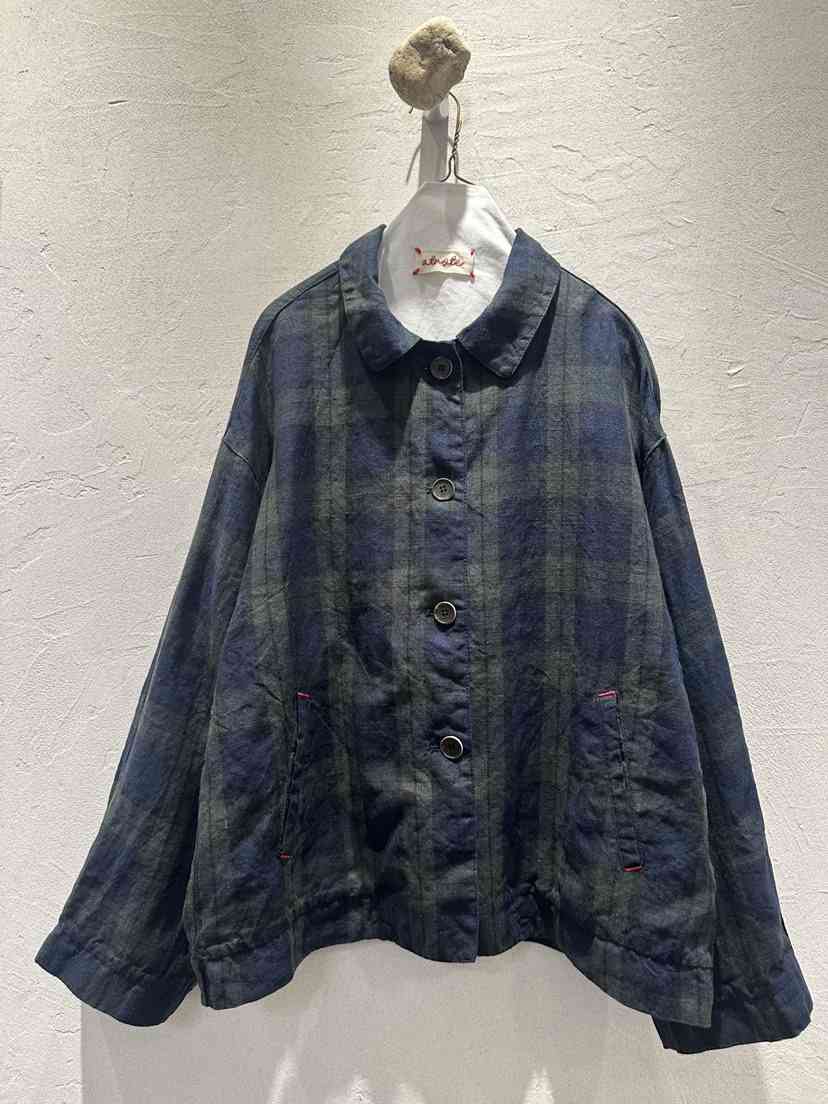 AT NOTE韓國直郵女士新款休閑推薦26春夏夾克格紋亞麻開衩AT NOTE夾克