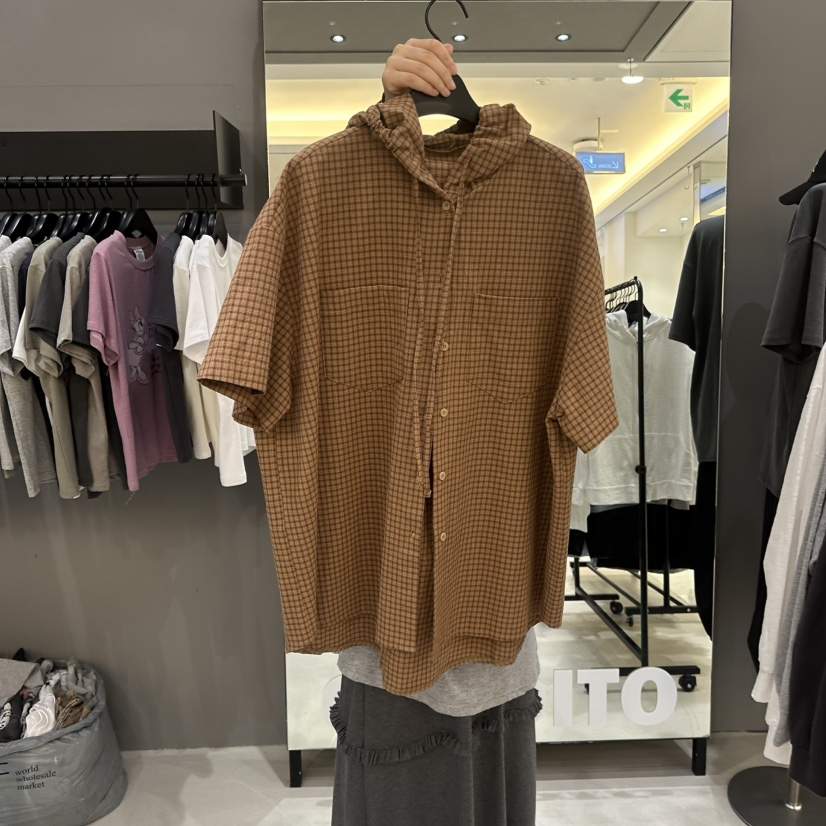 CREDITO韓國東大門代購女士新款推薦襯衫蕾絲衫連帽衫格子CREDITO襯衫/蕾絲衫