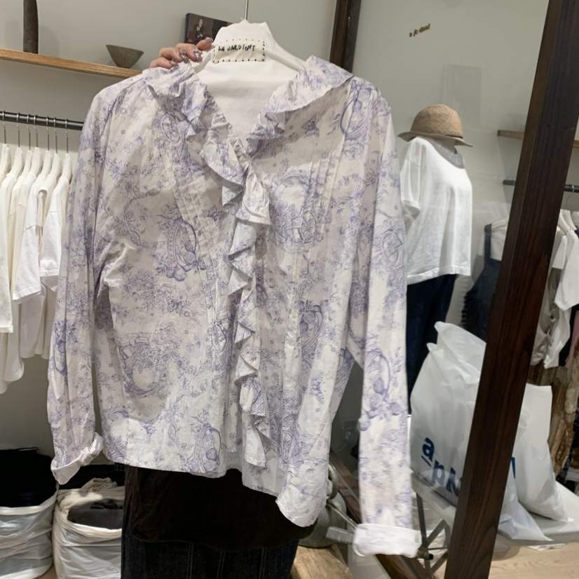 LE JARDINET韓國直郵女士新款推薦熱賣休閑襯衫蕾絲衫褶皺LE JARDINET襯衫/蕾絲衫