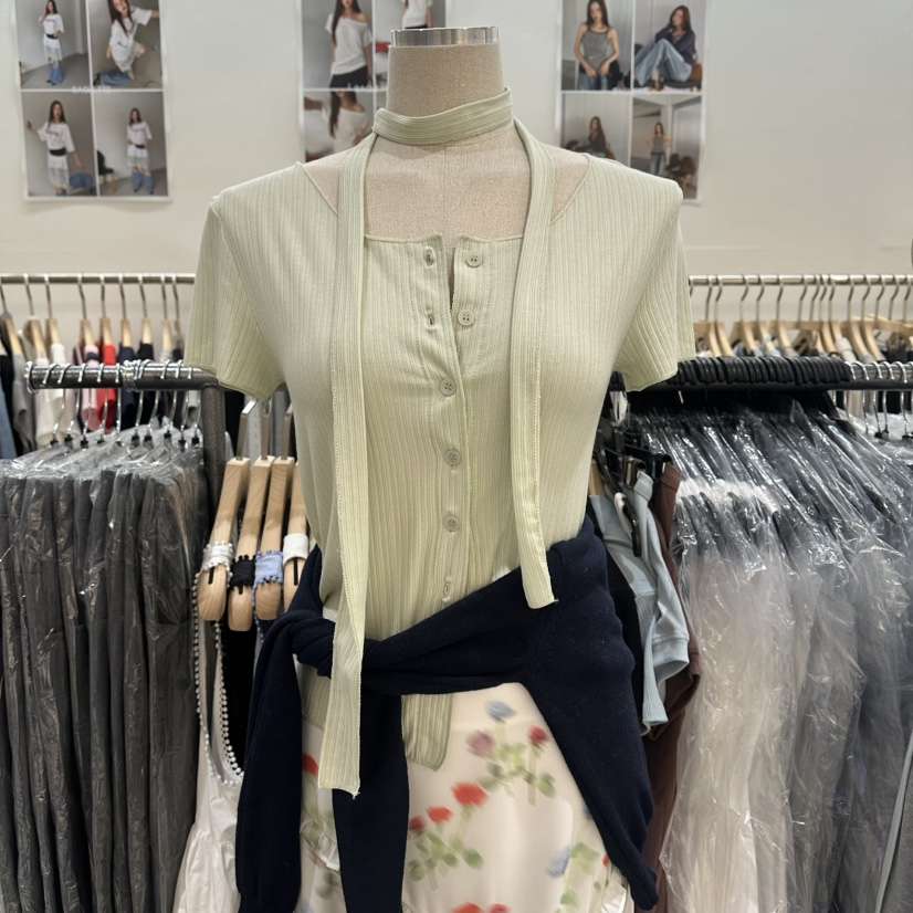 BAGUETTE-P韓國直郵實拍女士新品休閑T恤含脖帶系帶開衫BAGUETTE-PT恤