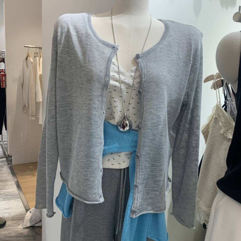 BY BOMI韓國直郵女士新品職業熱賣休閑針織衫透明圓領開衫BY BOMI針織衫