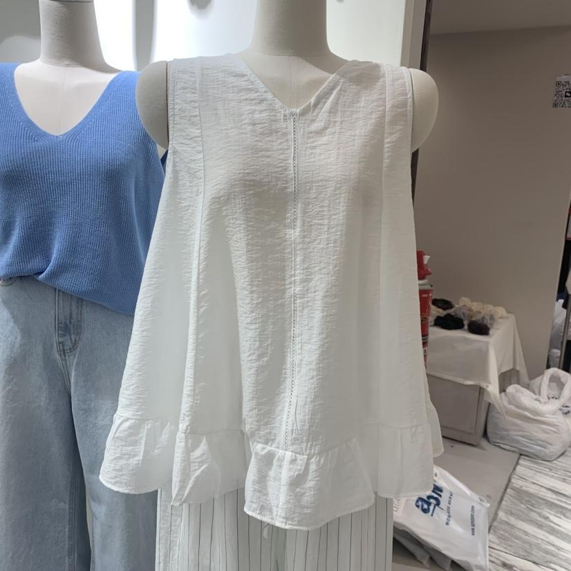 BY BOMI韓國直郵實拍女裝新品職業人氣吊帶背心荷葉邊亞麻BY BOMI吊帶/背心